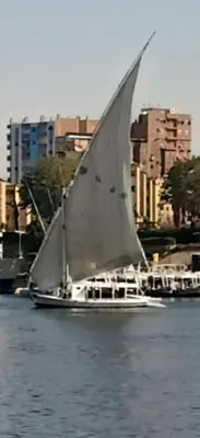a sailboat on the water with a city in the background at Nuba Tod Sailling boat in Aswan