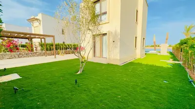 a yard with birds standing in the grass at Ollystays 4BR Villa Heated Pool El Gouna in Hurghada