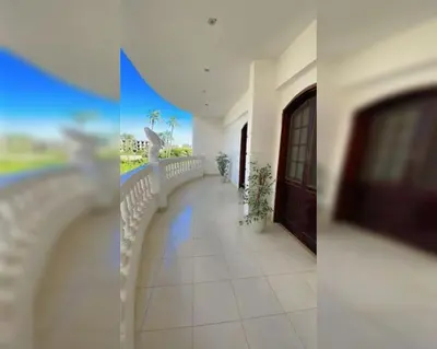 two pictures of a hallway of a house with a fence at Mado luxury villa with private pool in Luxor