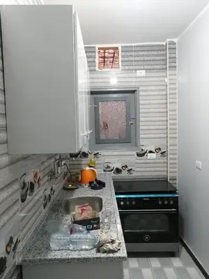 a kitchen with a sink and a stove at Lutos Flower Apartment in Luxor