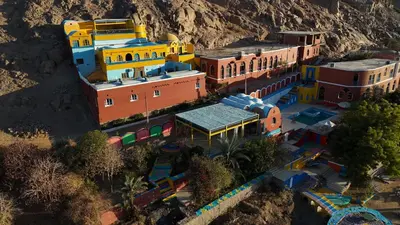 an overhead view of a model of a train station at Nubiano Cataract in Shellal