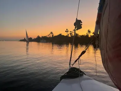 a view of the bow of a boat in the water at Alex in Luxor