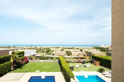 an aerial view of a villa with a swimming pool at Fanadir 3BR • Prime Sea View Villa in Hurghada