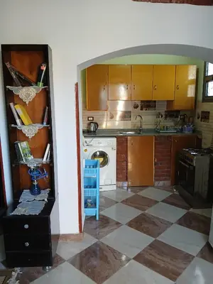 a kitchen with a sink and a washing machine at Nile Rose Hause in Al Karnak
