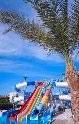a water slide on a cruise ship with a palm tree at Fanadir Bay Resort, rental chalet apartment in Hurghadana in Hurghada