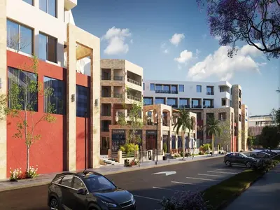 a rendering of a street with cars parked in front of buildings at Cozy Studio 1st Avenue South Side in Hurghada