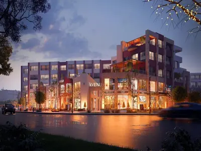 a rendering of a large building at night at Studio in a touristic area - Al mamsha in Hurghada
