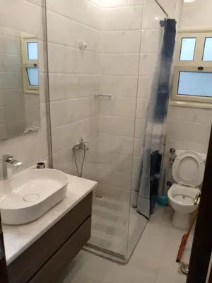 a bathroom with a sink and a shower and a toilet at الغردقه in Hurghada