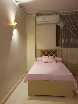 a small bedroom with a bed with pink sheets at Queen Feryal in Jazīrat Aswān