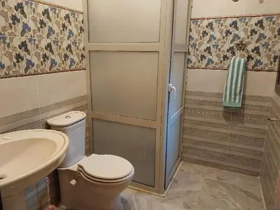 a bathroom with a toilet and a sink and a shower at Luxor Experience Guest House in Luxor