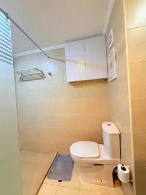 a bathroom with a toilet and a shower at شقه فندقية متكامله 1 غرفه غايه فى الروعه والهدوء hurghada in Hurghada