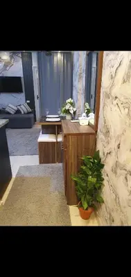 a bathroom with a counter with a plant in it at Luxury Sea view studio in Hurghada