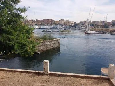 a body of water with boats in a harbor at Nile Moon in Jazīrat Aswān