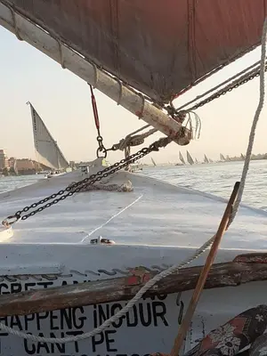 a close up of the front of a boat with a chain at Studio House Luxor in Luxor