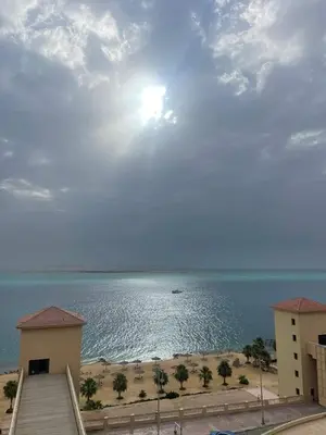 a view of the ocean from a balcony of a building at Studio for rent in the view 409 in Hurghada