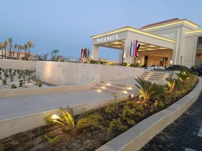 a building with lights in front of a building at SRNTY Sahl Hasheesh - Ex Serenity Sky Arc in Hurghada