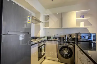 a kitchen with a washer and dryer in it at Ladybird - Veranda Celestia in Hurghada