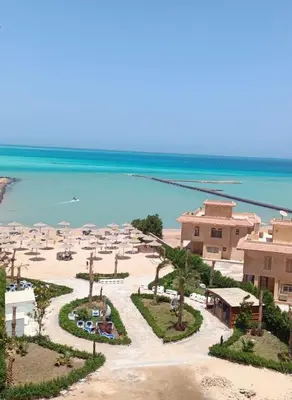 an aerial view of a resort on the beach at Hurghada Fiesta Resort Studio 328 in Hurghada