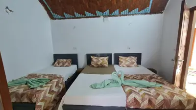 two beds sitting in a room withacers at Toto Kato in Jazīrat Aswān