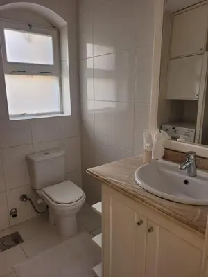 a bathroom with a toilet and a sink and a window at Charming Studio in Downtown El Gouna in Hurghada