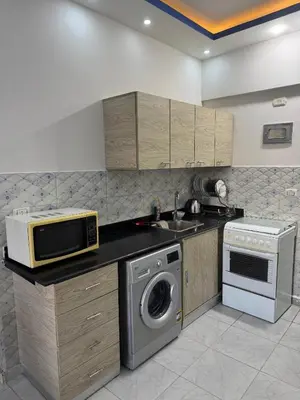 a kitchen with a microwave oven and a dishwasher at Modern European Style apartment 1 in Hurghada