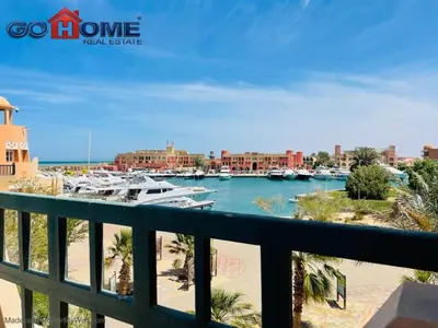a view of a marina with boats in the water at Studio In Marina El Gouna in Hurghada
