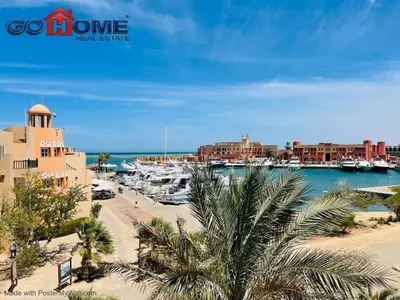 a view of a marina with boats in the water at Studio In Marina El Gouna in Hurghada