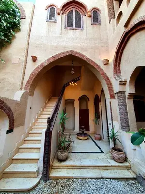 an entrance to a building with stairs and plants at Villa Rosamund in Luxor