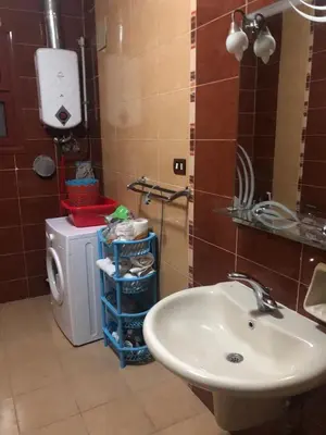 a bathroom with a sink and a washing machine at cozy penthouse in New Cairo in Kharga