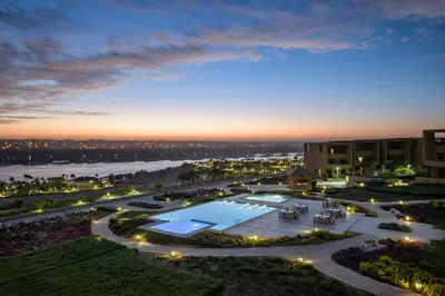 an aerial view of a resort at night at MGM Wellness Retreat in Aswan