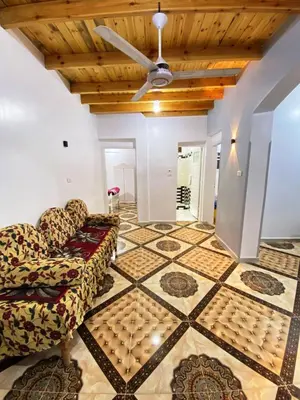 a living room with two chairs and a ceiling fan at Ammar Guest House in Luxor