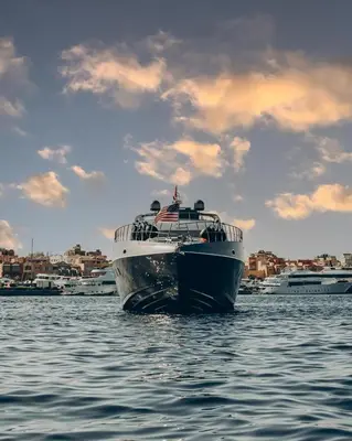 a boat floating on the water in a harbor at Contesa Do in Hurghada