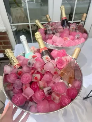 two bowls of pink bubbles and bottles of wine at The Retreat in Hurghada