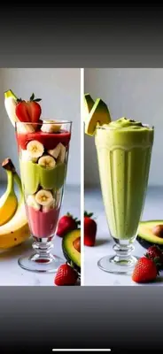 two pictures of a drink in a vase with fruit at The Retreat in Hurghada