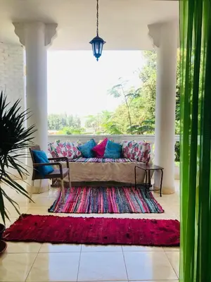 a living room with a couch and a rug at Roses House Ladies & families only in Luxor