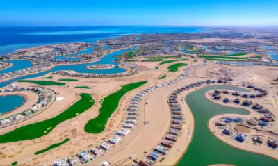 an aerial view of a resort near the ocean at Luxury Stays in Ancient Sands El Gouna in Hurghada