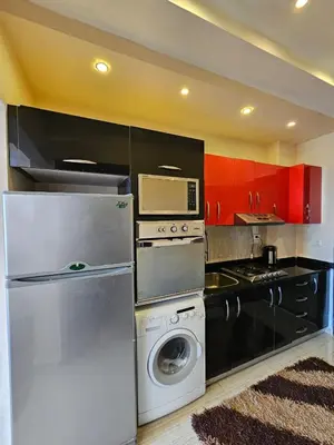 a kitchen with a refrigerator and a washing machine at touristic centre hurghada in Hurghada
