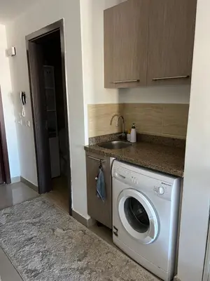 a kitchen with a washing machine and a sink at Luxury Studio in Aldau Heights Hurghada in Hurghada