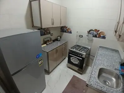 a small kitchen with a stove and a sink at Hakuna Matata in Aswan