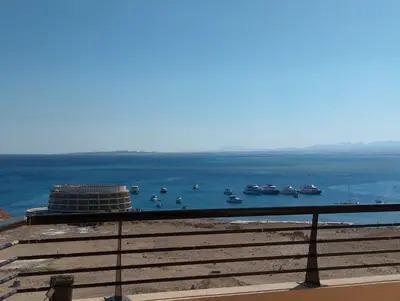 a view of a harbor with boats in the water at The View Island in Hurghada