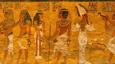 a wall with a painting of people on it at El Bawaba Lodge & Luxury Retreat in Al Aqālitah