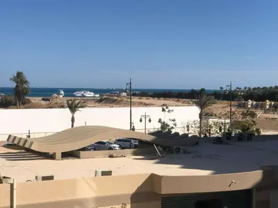 a skateboard ramp in a parking lot next to a beach at Princess Resort 109 B Al Mamsha Al Seyahi in Hurghada
