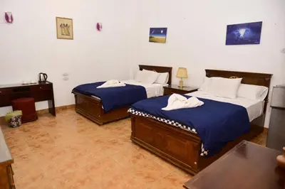 two beds sitting in a room with at Flamingo Memnon Guest House in Luxor