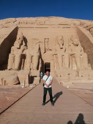 a man is standing in front of anaraohificialificialificialificialificialificialificial at Abo Orabi Guest House in Aswan