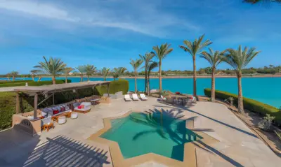 an aerial view of a resort with a swimming pool at Luxury Stays in West Golf El Gouna in Hurghada