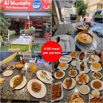 a collage of pictures of food on a counter at Private Garden Studio Wi-Fi and Beach Access in Hurghada