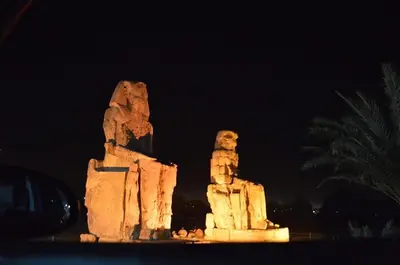 a statue of aaraoh and ahinstration at Desert Rose in Luxor