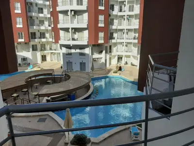 a view of a swimming pool in a building at Flat in Hughada Aqua Palms 52 M2 in Hurghada