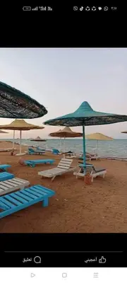 a group of chairs and umbrellas on a beach at كومباوند فوكس هاوس in Hurghada
