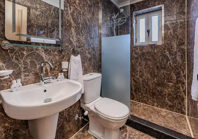 a bathroom with a toilet and a sink at Anoush Dahabiya 4 nights from Luxor to Aswan each Monday in Luxor